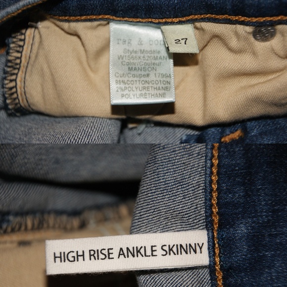 New RAG & BONE High Rise Ankle Skinny Jeans 27 NWT - Picture 8 of 8